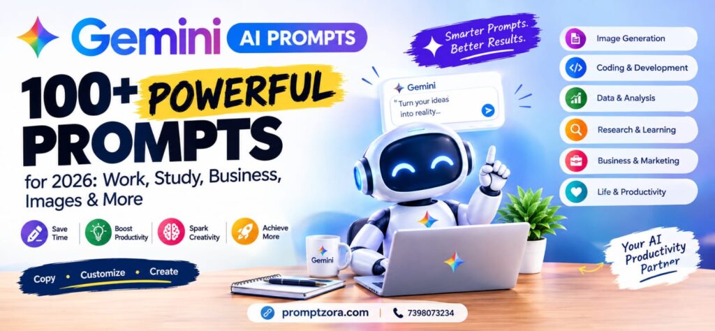 100+ Gemini Prompts for 2026: AI Prompts for Work & Study.